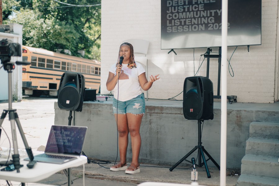 Miranda Sheffield speaking on the microphone