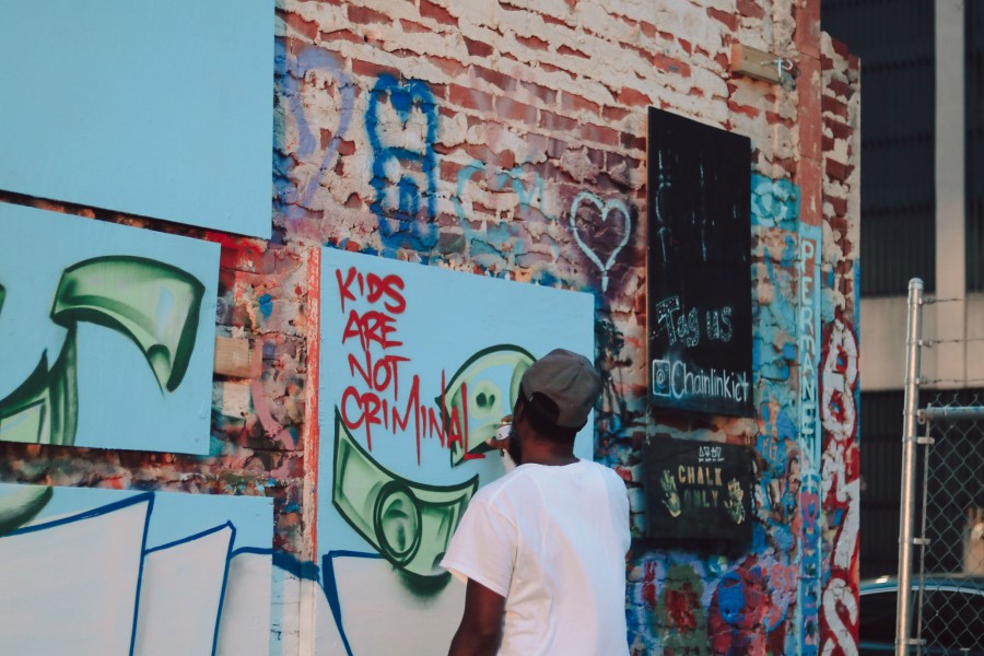 Man painting a mural